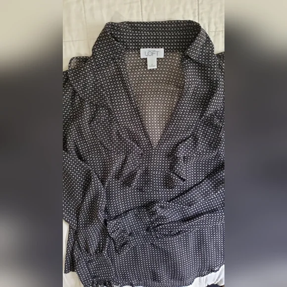 Loft Sheer Black Ruffle Blouse Long Sleeved - Picture 5 of 11